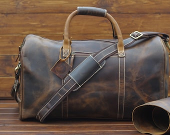 Personalised Handmade Leather Duffle Bag, Large Travel Bag, Mens Weekender Bag Holdall Overnight Holiday Vacation Duffel Crazy Horse leather