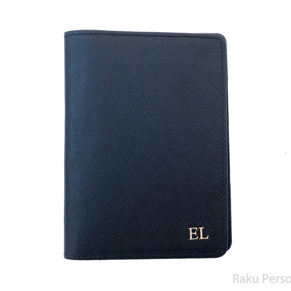 Personalized Leather Black Passport Holder, Monogrammed Initial Passport Cover, Leather Passport Case Gift for Men, Wedding Gift Ideas