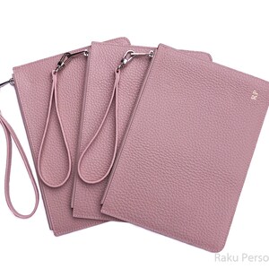 Dama de honor personalizado regalos pulsera de cuero bolso de embrague, azúcar rosa cuero bolsa bolsa bolsa regalo para dama de honor, bolso cosmético personalizado