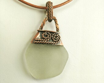 Women/'s Gift Copper Pendant with a Large Piece of White Sea Glass Anniversary Gift Men/'s Pendant