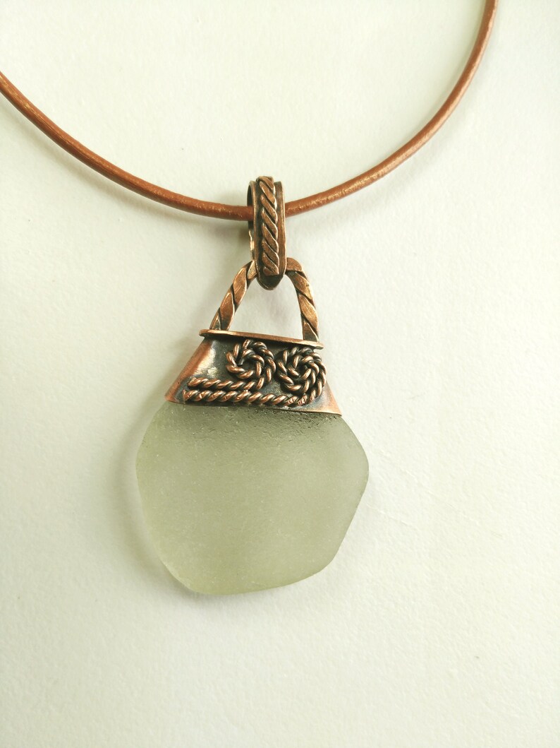 Women/'s Gift Copper Pendant with a Large Piece of White Sea Glass Anniversary Gift Men/'s Pendant