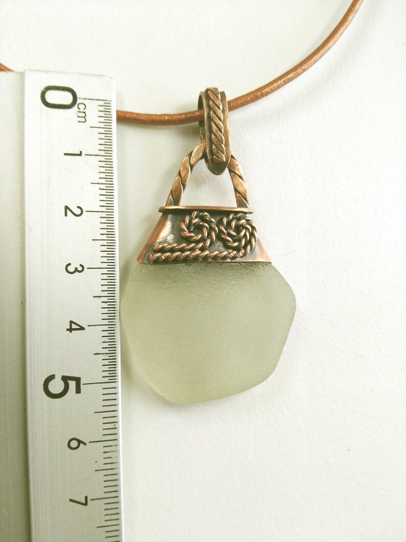 Women/'s Gift Copper Pendant with a Large Piece of White Sea Glass Anniversary Gift Men/'s Pendant