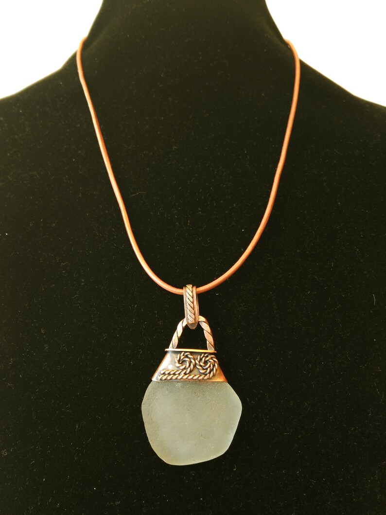 Women/'s Gift Copper Pendant with a Large Piece of White Sea Glass Anniversary Gift Men/'s Pendant