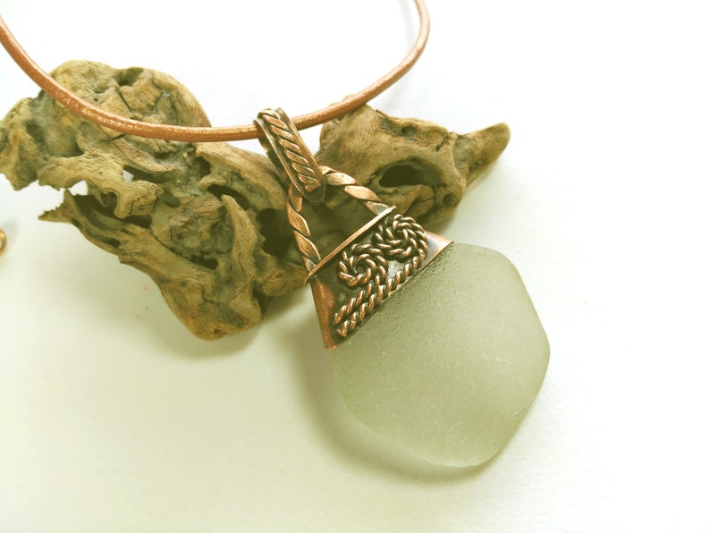 Women/'s Gift Copper Pendant with a Large Piece of White Sea Glass Anniversary Gift Men/'s Pendant