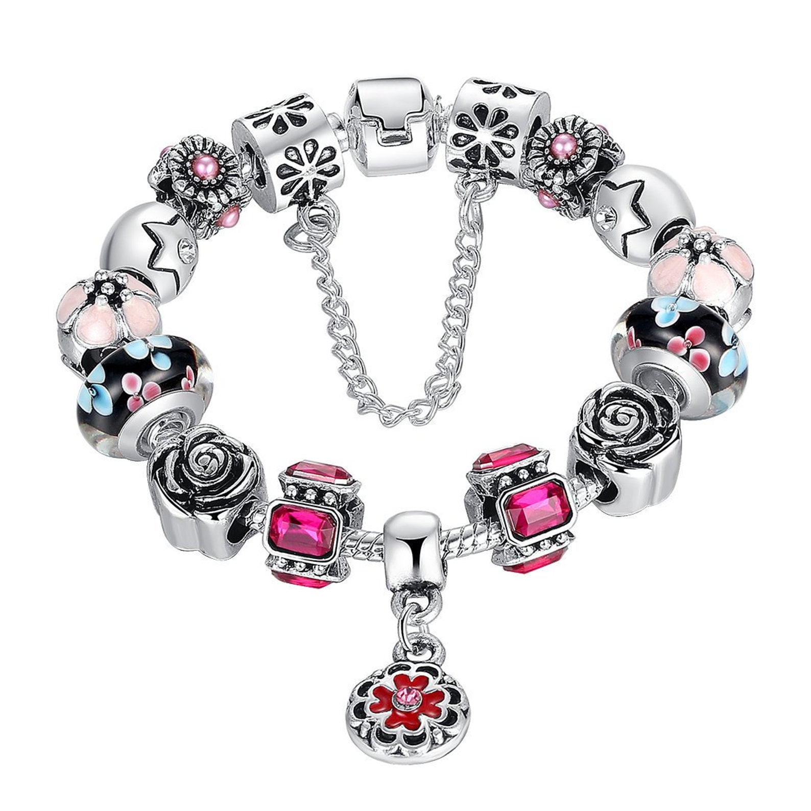 CHEAP Italian Charm Bracelet Silver Plated Fully Beaded Etsy