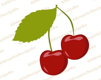 Dripping Cherry Tattoo Design Sweet Fruit Lover Shirt Design Clipart Black And White Cherries SVG DXF PNG Cut Files
