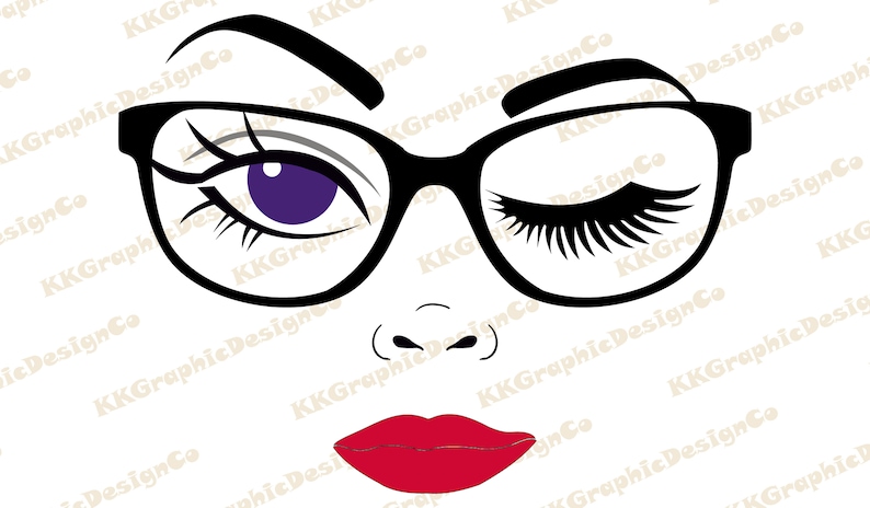 Woman face svg Winking svg Girl in glasses svg Eyes svg Girl | Etsy
