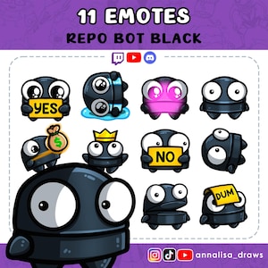 REPO BOT BLACK Emotes Set | Twitch | Youtube | Discord | Streaming | Gaming