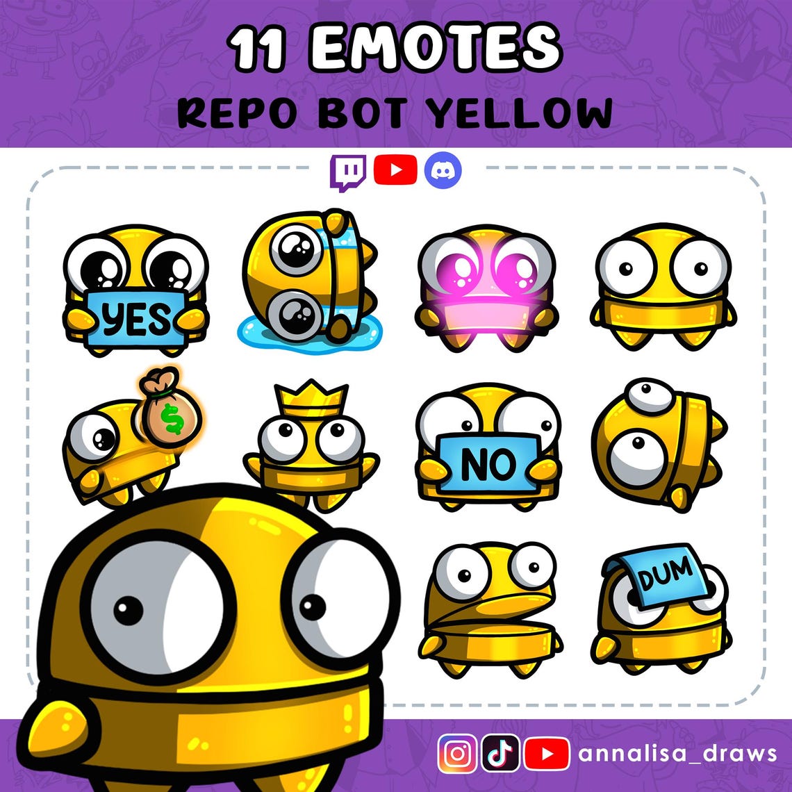 REPO BOT YELLOW Emotes Set | Twitch | Youtube | Discord | Streaming ...