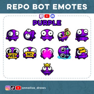 REPO BOT PURPLE Emotes Set | Twitch | Youtube | Discord | Streaming | Gaming