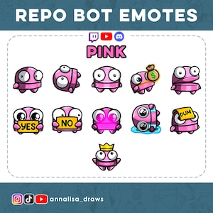 REPO BOT PINK Emotes Set | Twitch | Youtube | Discord | Streaming | Gaming