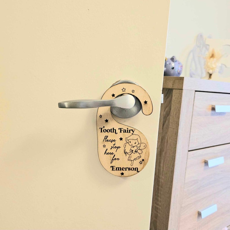 Tooth Fairy Door Hanger - 'Please Stop Here' Sign For Kids Bedroom Door Knob, 4x9 Inch - View #5