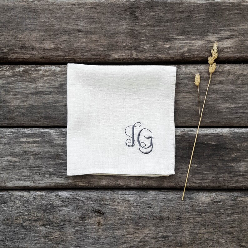 Monogrammed washed linen handkerchief pocket square in white. Etsy