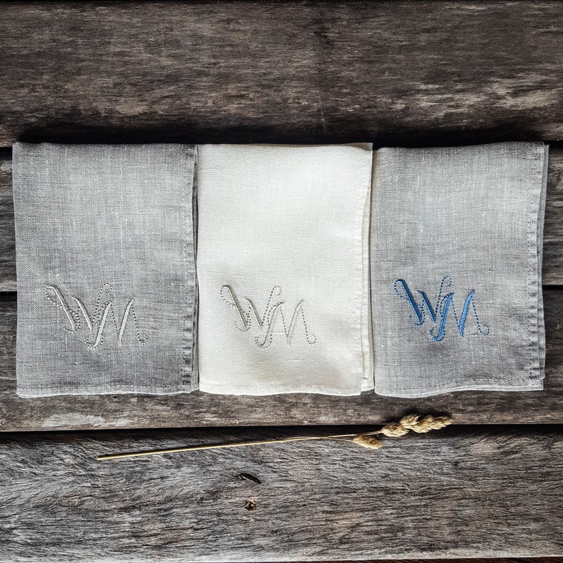Monogrammed washed linen handkerchief pocket square in white. Etsy