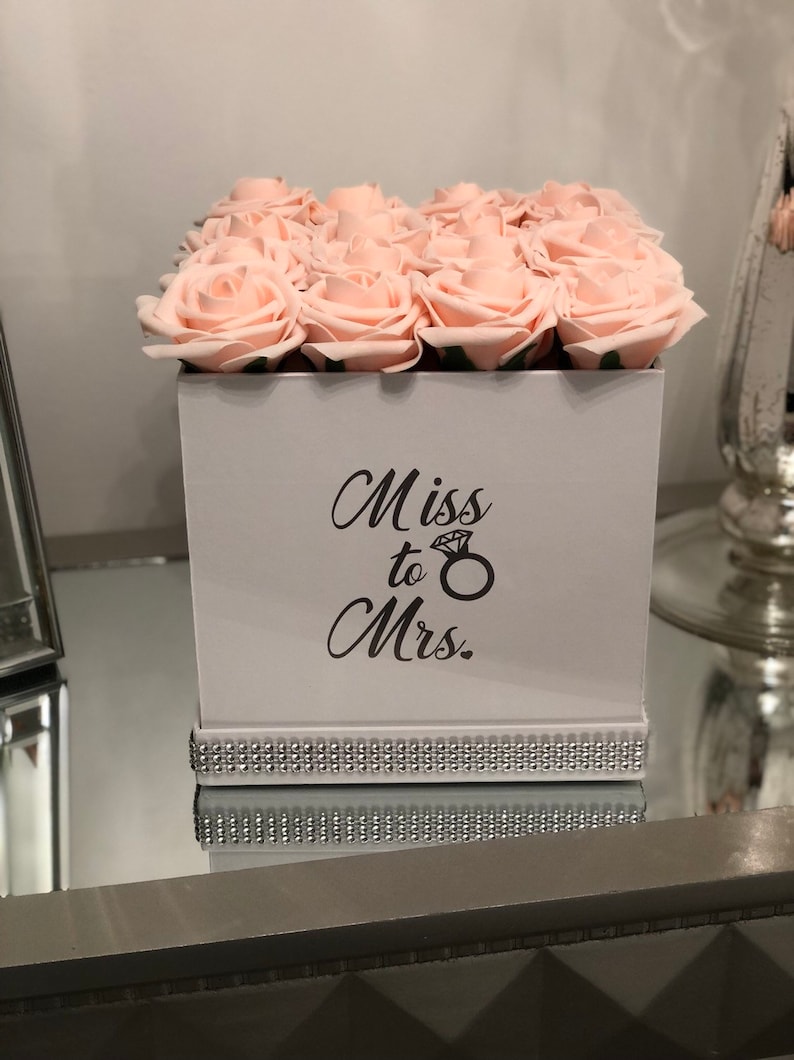 Roses in Box |Wedding Forever Rose Gift Box Artificial Flowers Bridesmaids Bridal Miss to Mrs Flower Box Flower Centerpiece