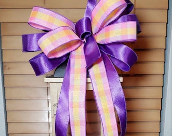 Purple Plaid Spring Wreath Bow, Lantern Decor