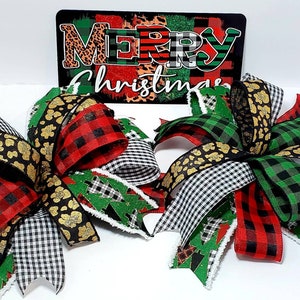 Christmas Wreath Kit, DIY Merry Christmas Wreath, Bows for Wreath, Diy Wreath Kit, Leopard Christmas Bows, Beginner Wreath Kit with sign