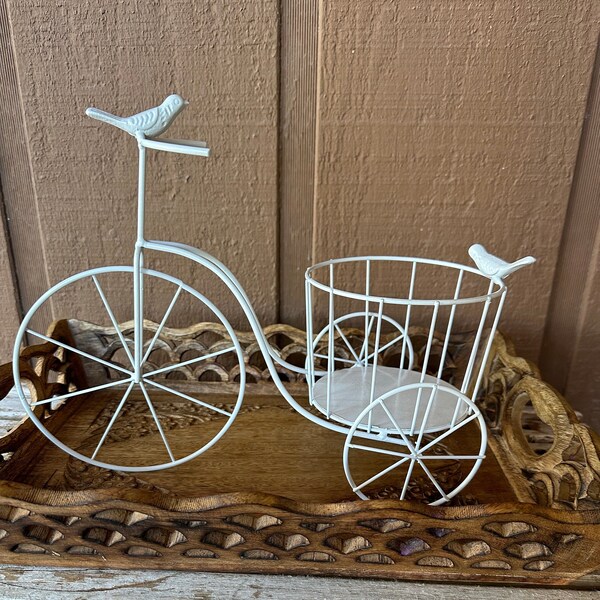 Metal bicycle planter, bike gardening pot, garden decor, metal bike pot holder, gift for gardener, white bike for flowers