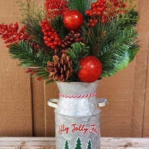 Christmas Arrangement Farmhouse Style, Christmas Centerpiece for Table, Farmhouse Christmas Arrangement, Rustic Glam Centerpiece