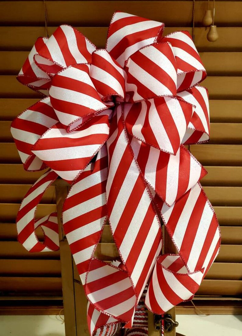 Red and White Stripes Bow, Candy Cane Bow, Bow for Wreath, Bow for ...