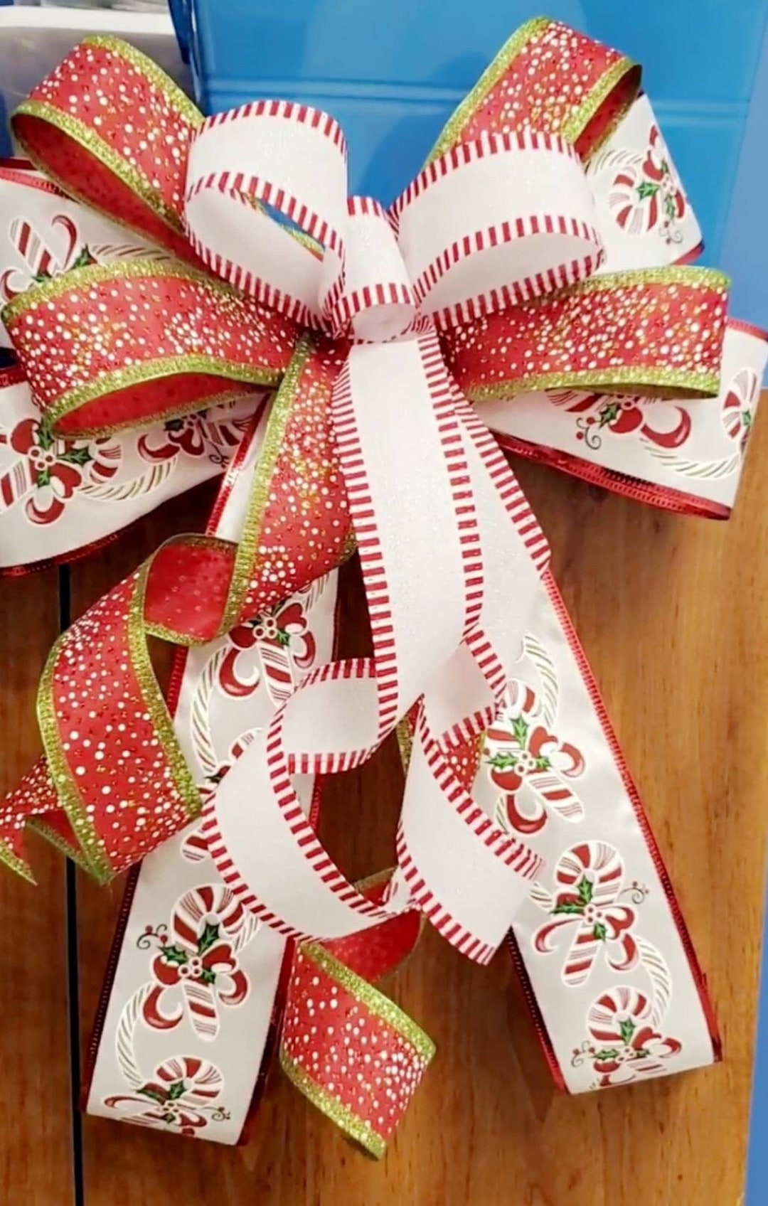 Candy Cane Bow, Candy Cane Christmas Bow, Bow for Wreath, Bow for