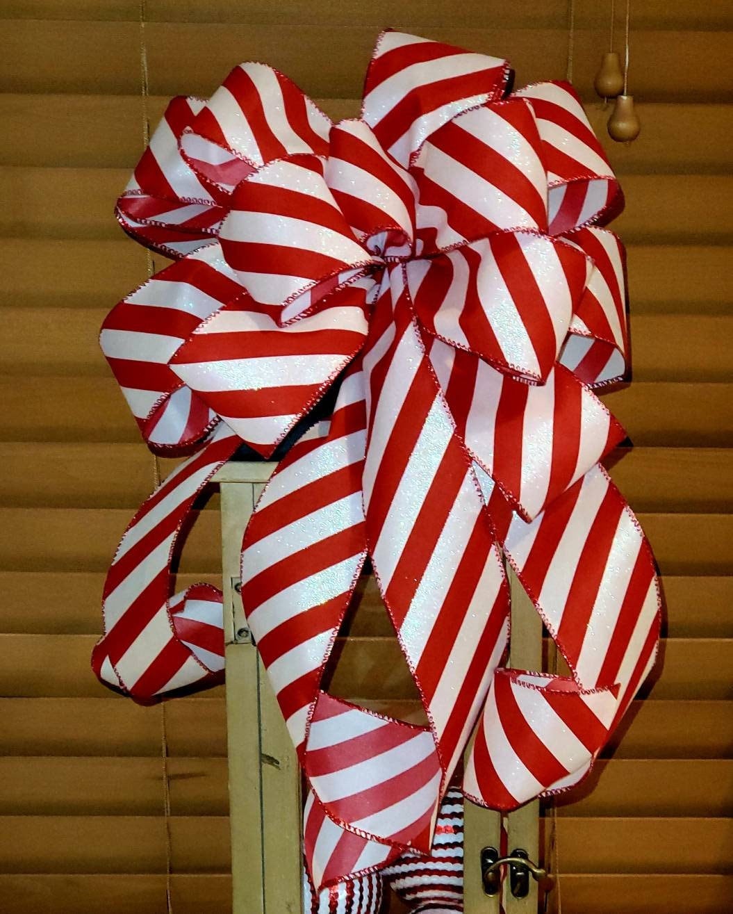 Red and White Stripes Bow, Candy Cane Bow, Bow for Wreath, Bow for ...