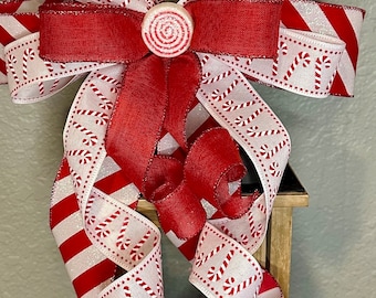 Candy Cane Christmas Bow: Red and White Stripes, Wreath or Lantern Decor