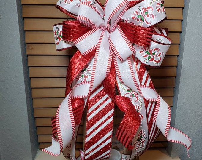 Candy Cane Bow Candy Cane Christmas Bow Bow for Wreath Bow Etsy