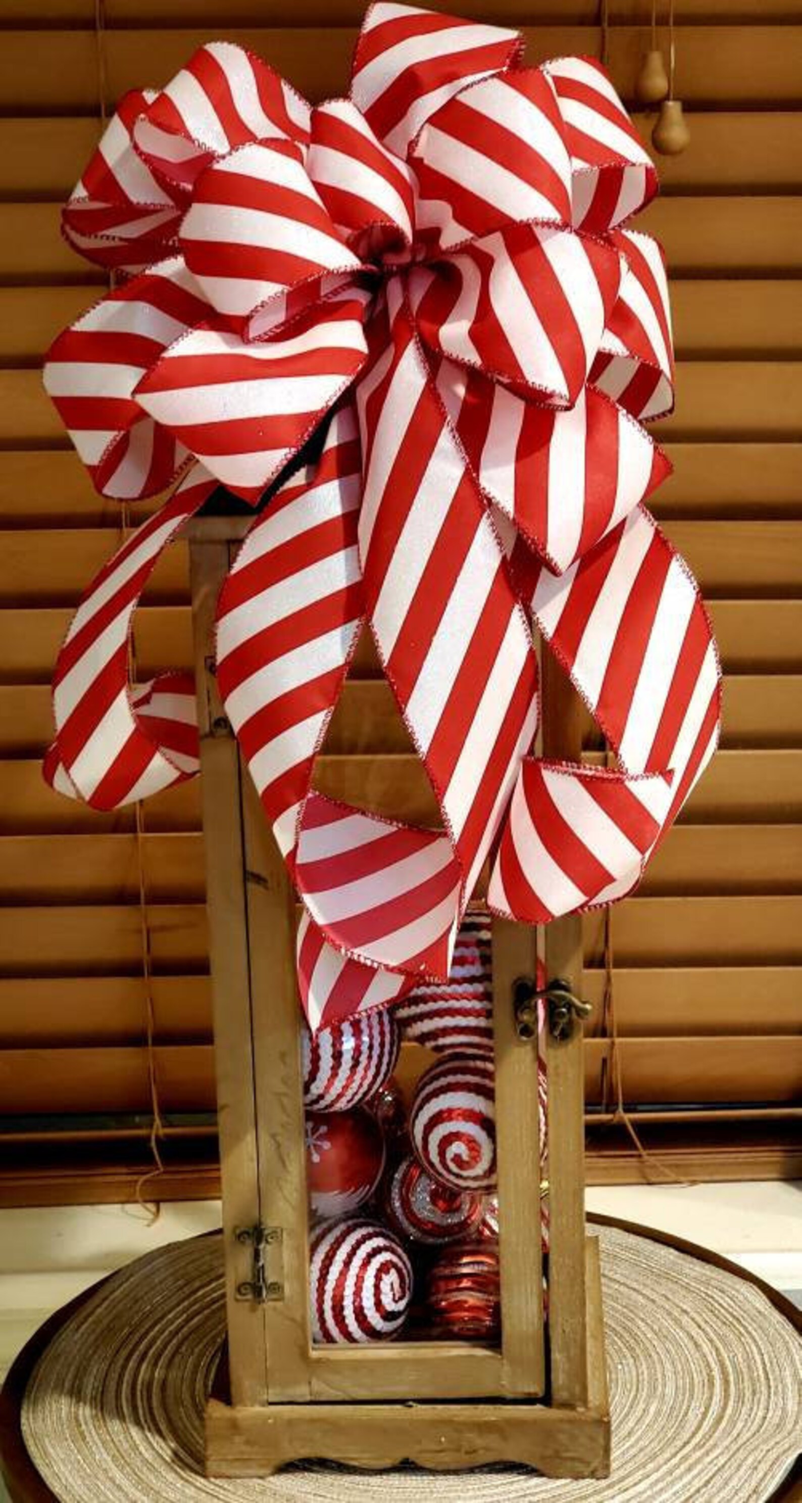 Red and White Stripes Bow, Candy Cane Bow, Bow for Wreath, Bow for ...