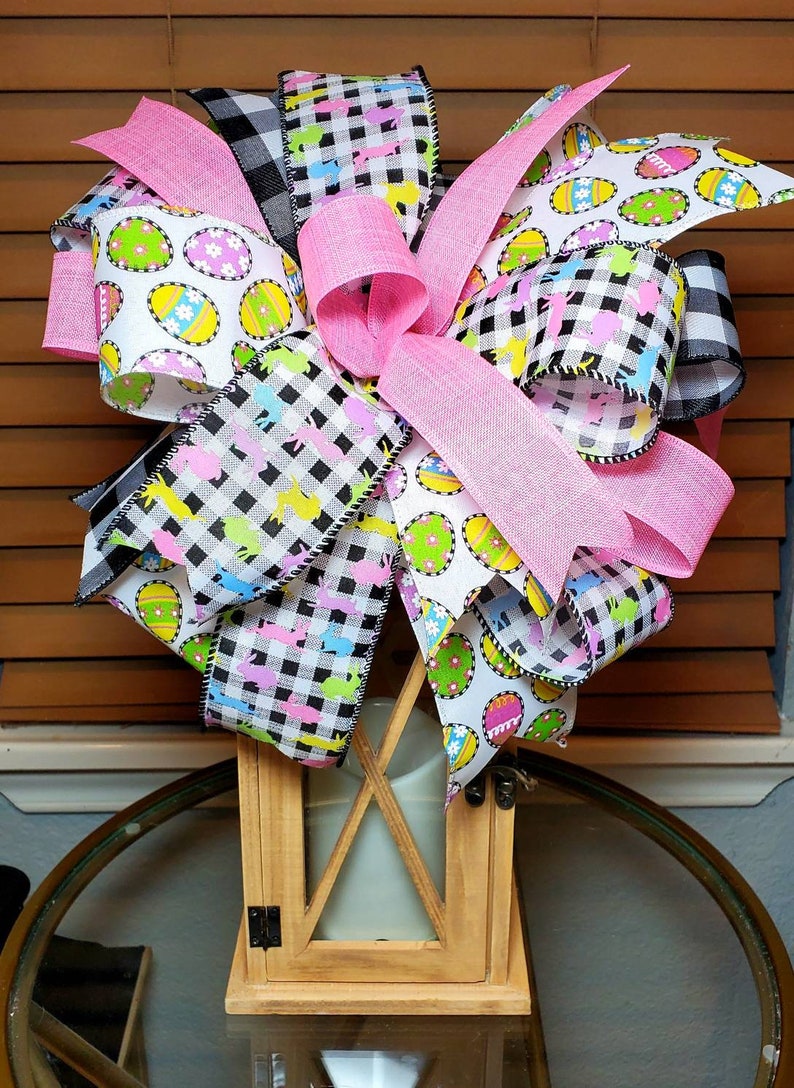 Easter Bow Set Spring Wreath Bows Easter Basket Bows Easter Bows for wreath Pink black Bows Bow for Lantern Colorful Bows for Wreath