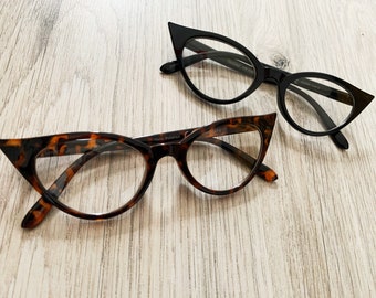 VTG 50s/60s Style Clear Lens Cat Eye  Retro Rockabilly Glasses Fancy Dress UK 