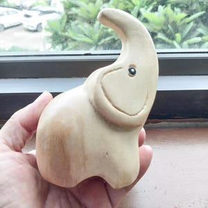 Hand Carved Wooden Elephant Figurine: Trunk Up Home Decor