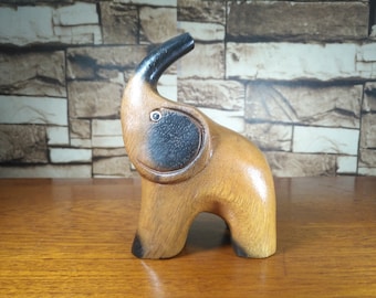 Wooden Elephant Trunk Up Carved Figurine Handmade Home Decor Gift Collectible