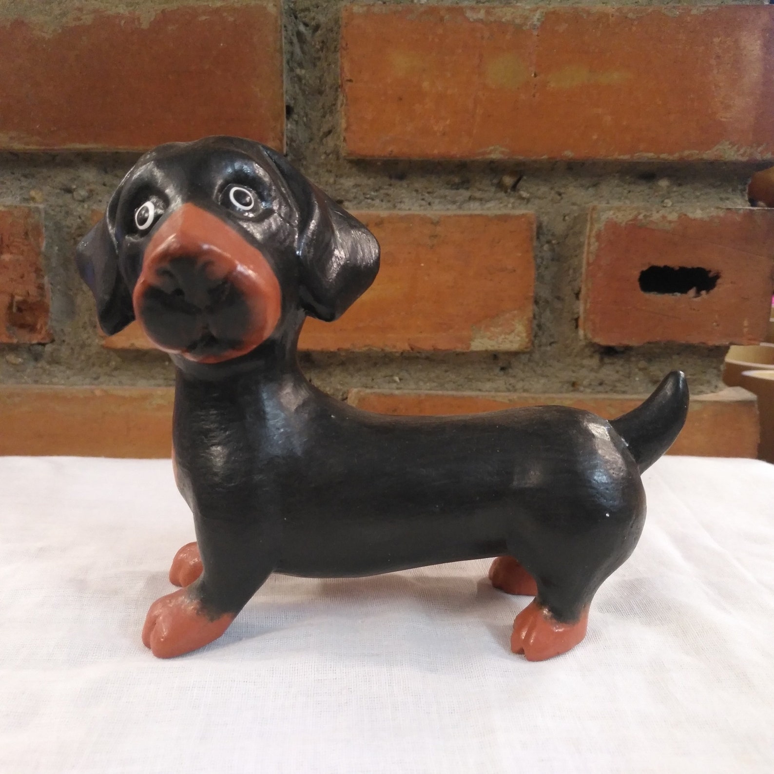 Wooden Dog Dachshund Wood Carved Handmade Figurine Statue Home Etsy