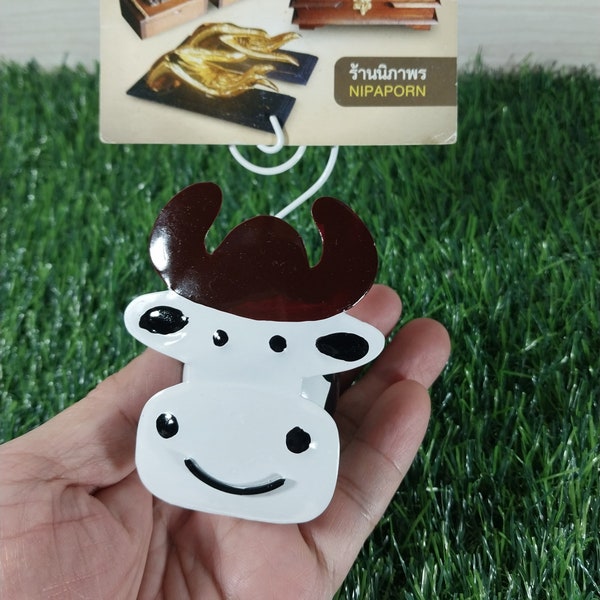 Galvanized Metal Business Card or Photo Holder Cow Shaped Home Decor  New Year Gift