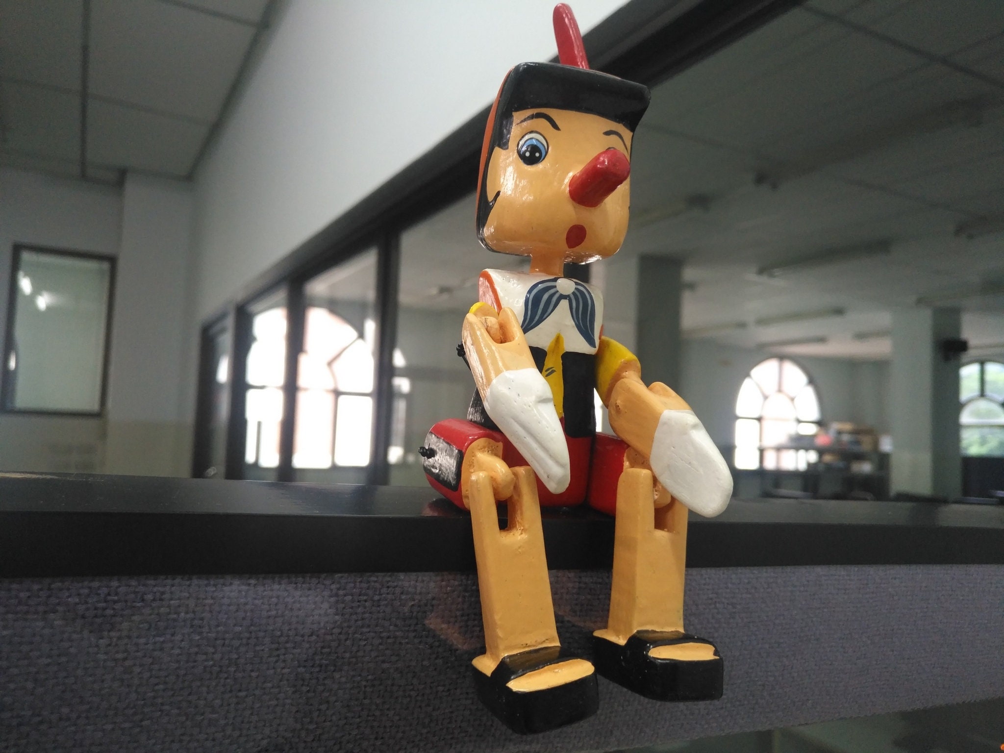 Wooden Pinocchio Sitting Puppet Handmade Painted Home Decor Shelf