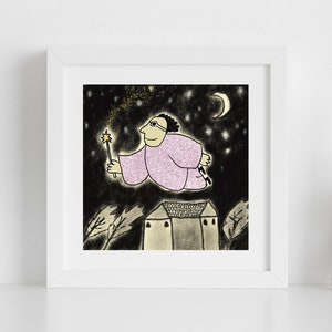 Whimsical Wizard Digital Art Print | Flying Sorcerer Illustration | Magical Night Wall Art | Printable Fantasy Artwork | Instant Download