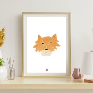 Fierce Feline Spirit – Whimsical Cat Face Illustration | Printable Digital Art | Animal Wall Decor | Boho Nursery Art | Orange Cat Poster