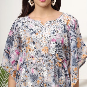 Orange Handmade Mulmul Organic Cotton Chikankari Short Kaftan, Kaftan Top for Women, Lucknowi Chikan, Hand Embroidered Casual wear Top Tunic