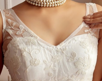 Blusa Chikankari blanca hecha a mano: Top Georgette Saree sin mangas