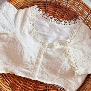 White Georgette Chikankari Half Sleeve Blouse for Saree | Hand Embroidered Summer Blouse | Festive Wear | Designer Blouse with Lace Detail