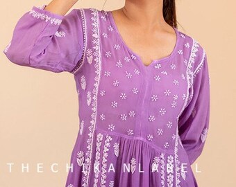 Purple Chikankari Peplum Top: Lucknowi A-Line Frock