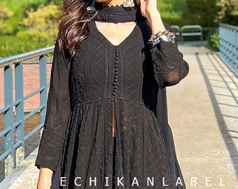 Black chikankari anarkali discount
