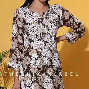 Handmade Mehndi Mulmul Cotton Kurti Palazzo Set for Women wear Lucknowi Chikankari Hand Embroidered Indian Traditional Wear Gift for Her
