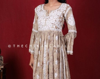 Beige Chikankari Kurta Palazzo Set: Lucknow Indian Dress