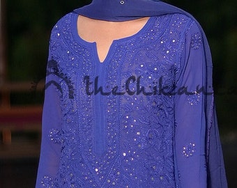 Royal Blue Chikankari Kurta Set: Viscose Salwar Kameez