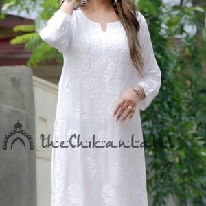 Conjunto Kurta Sharara de algodón modal blanco: bordado Lucknow Chikankari