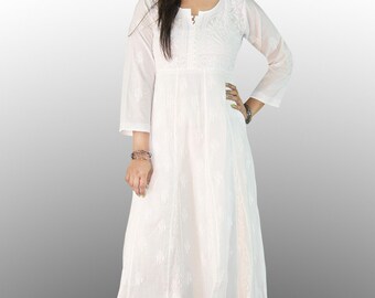white chikan anarkali suit