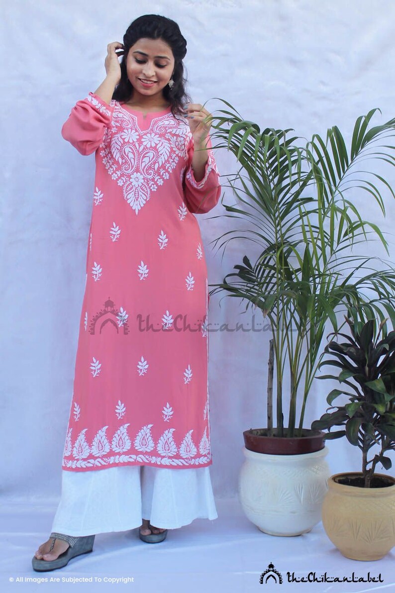 The Chikan Label Modal Cotton Chikankari Kurti Pant Set Etsy