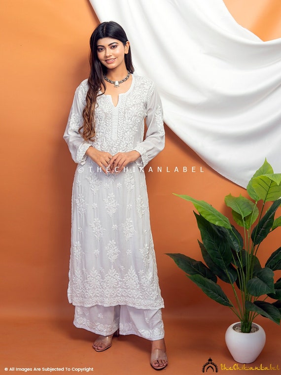 Lucknow Chikan Cotton Kurti - Lavangi